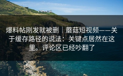 爆料帖刚发就被删｜蘑菇短视频——关于缓存路径的说法：关键点居然在这里。评论区已经吵翻了